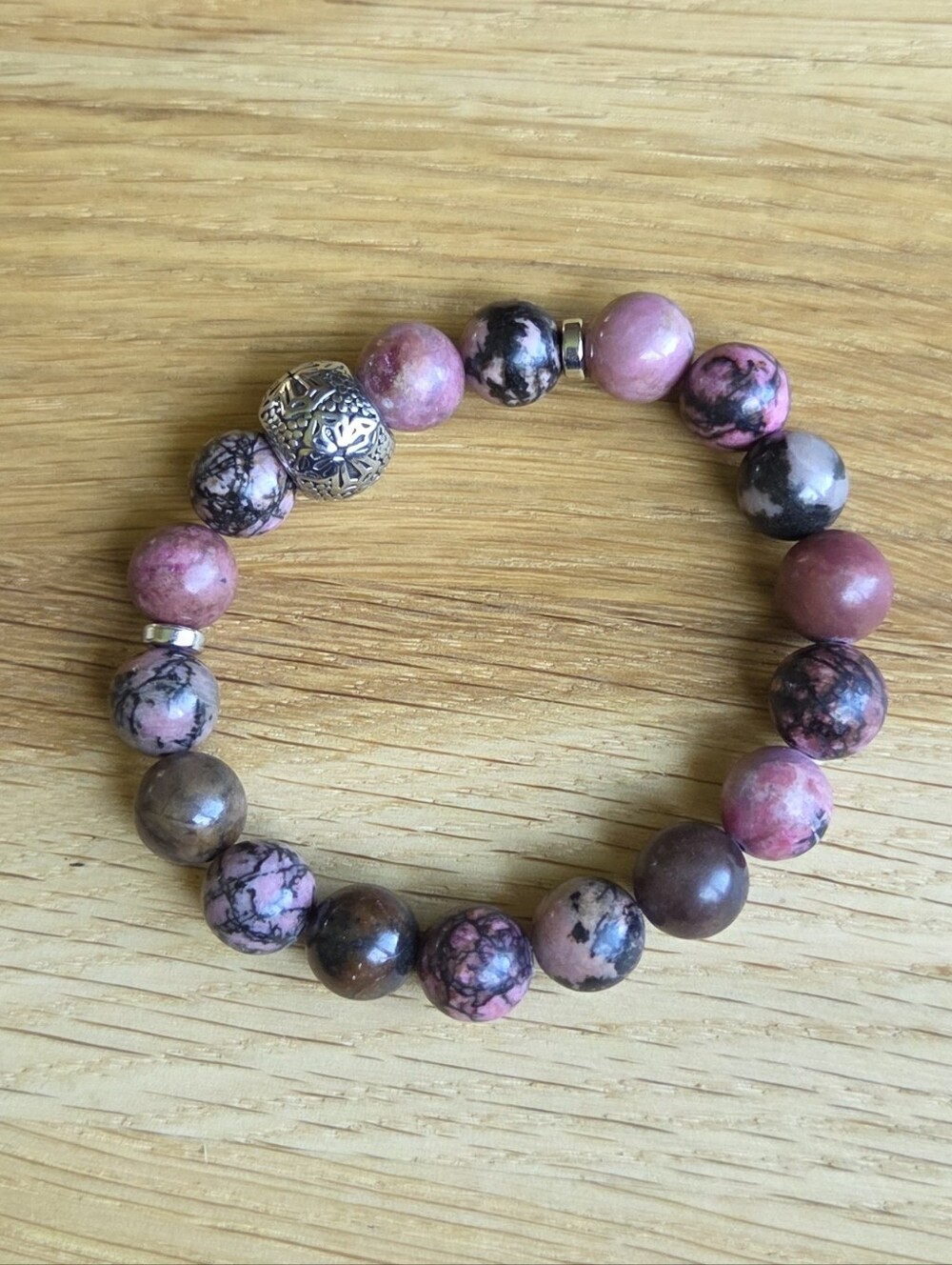 Rhodonite Beaded Stretch Bracelet | Handmade